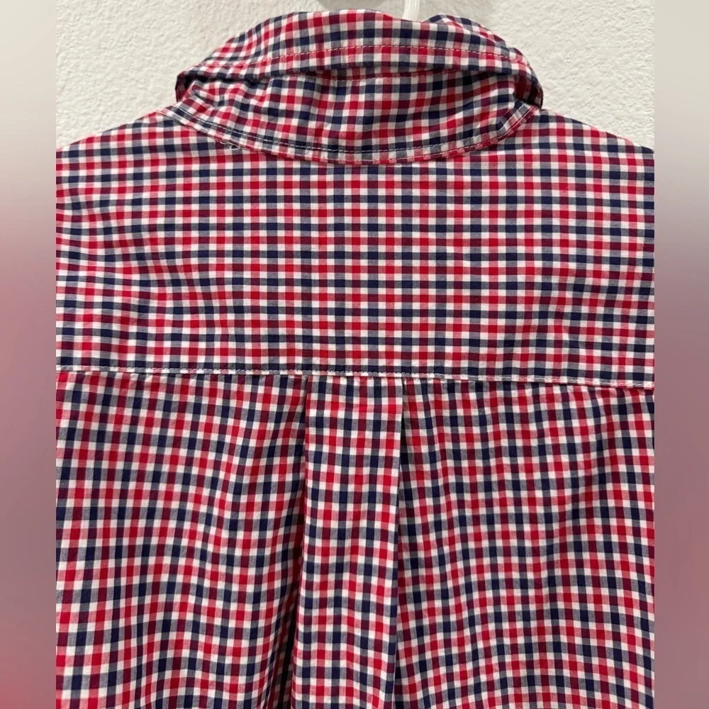 Ralph Lauren Boys Plaid Button Down Collared Logo Red White Blue Shirt Medium
